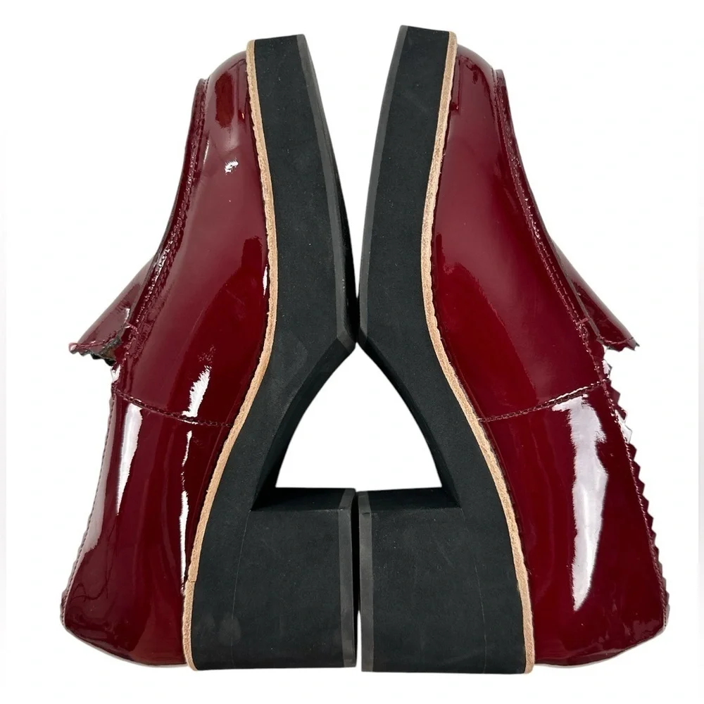 Eileen Fisher Harria Platform Loafer Red Burgundy Glossy Patent Leather Size 7M